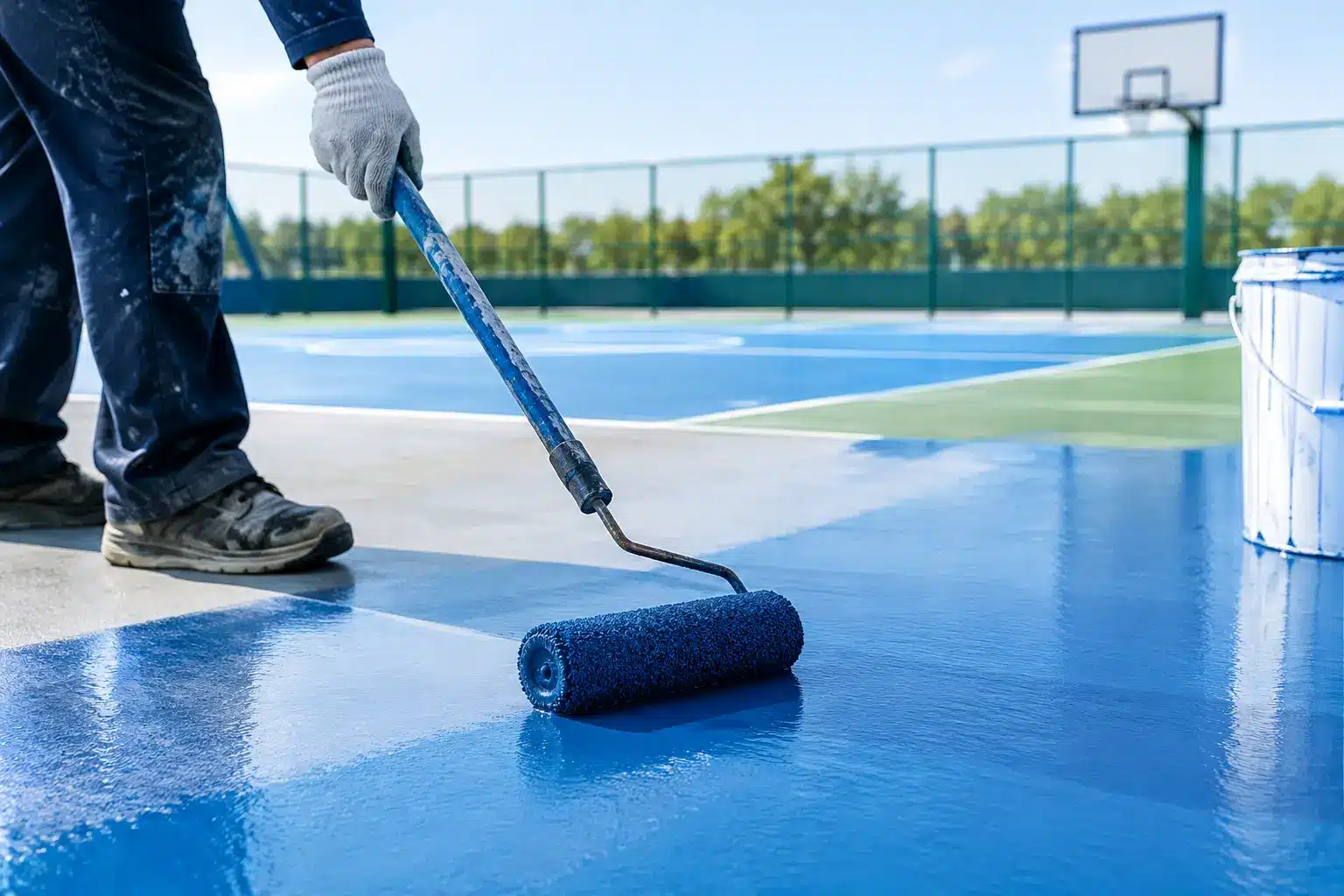 Pintura epóxica antideslizante para canchas seguras